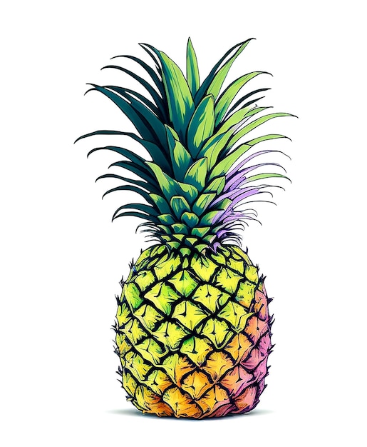 Illustrazione grafica colorata di ananas con sfondo bianco isolato