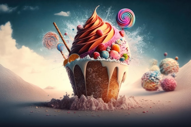 Illustrazione grafica del fondo variopinto del dessert della caramella dell'alimento dolce