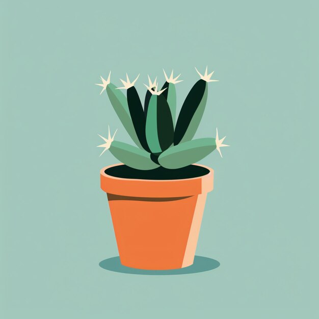 Illustrazione grafica di un vaso di cactus stilizzato su uno sfondo di colore verde