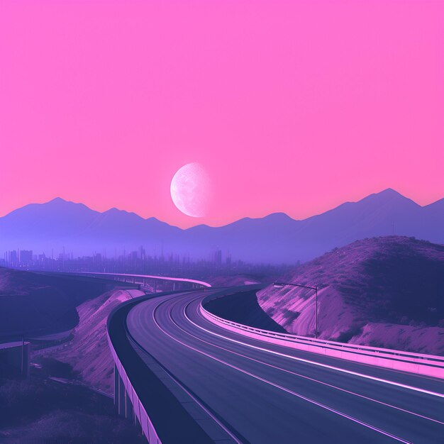 illustrazione gratuita del percorso stradale asfaltato colori al neon autostrada