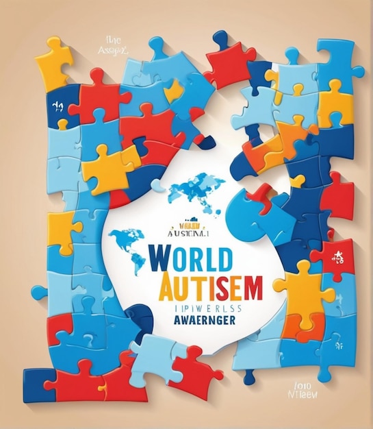 Illustrazione gratuita di Vector Flat World per la consapevolezza dell'autismo con pezzi di puzzle per la progettazione della Giornata di sensibilizzazione all'autismo