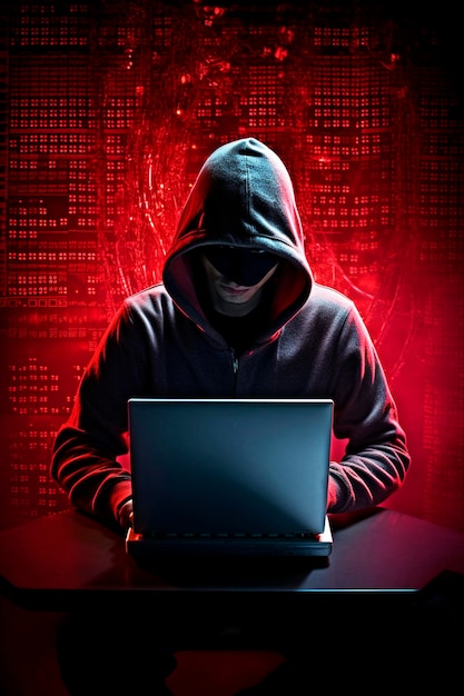 illustrazione hacker spaventoso tecnologia di sicurezza informatica hacking squadra rossa squadra blu pericolo