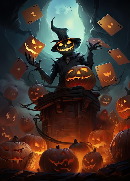 Illustrazione Halloween mostri spaventosi zucche