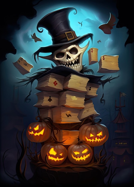 Illustrazione Halloween mostri spaventosi zucche