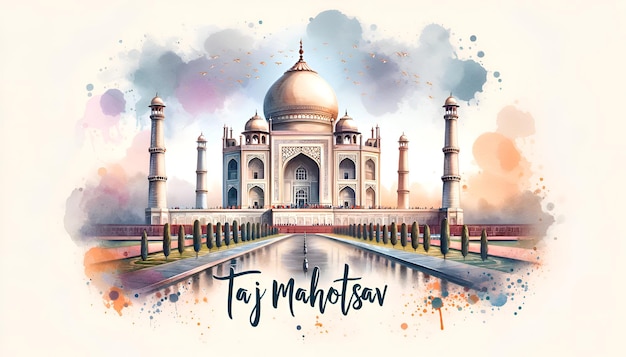 Illustrazione in acquerello del Taj Mahal per il Taj Mahotsav