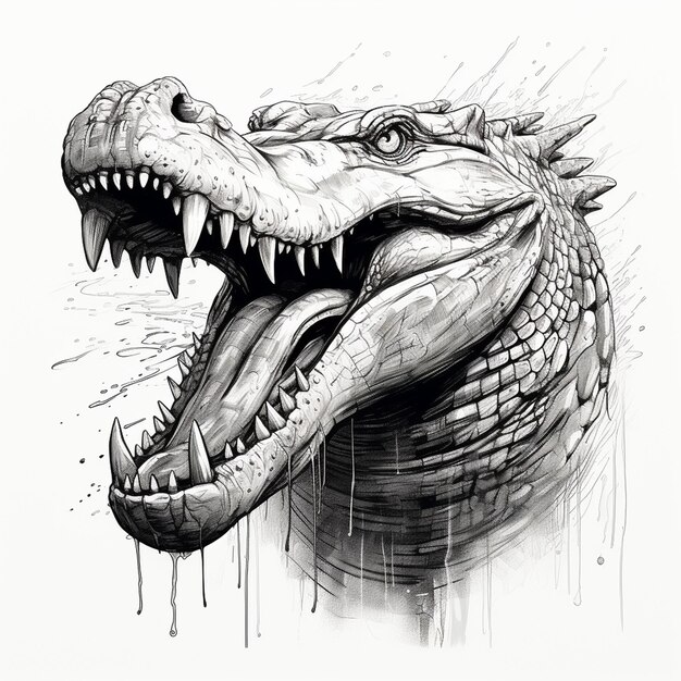 Illustrazione in bianco e nero di un coccodrillo