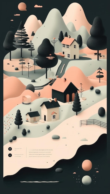 Illustrazione in colore pastello di montagna e tratto nero di una pagina di destinazione per il sito web Generative Ai