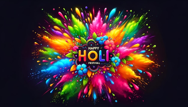 Illustrazione in stile cartone animato che celebra l'holi con un'esplosione vibrante di colori