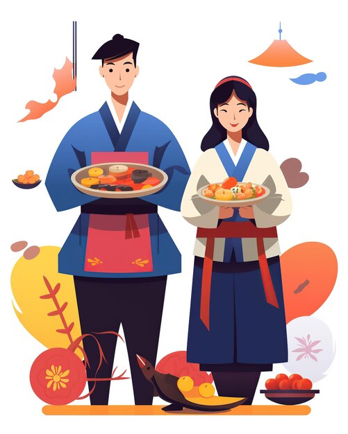 Illustrazione in stile piatto del festival Chuseok IA generativa