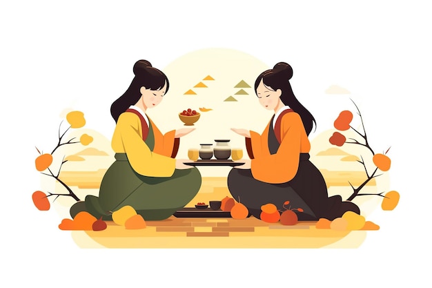 Illustrazione in stile piatto del festival Chuseok IA generativa