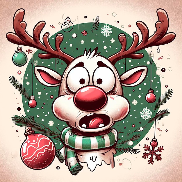 illustrazione in stile retro di una divertente renna di Natale