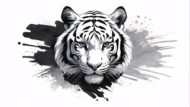 Illustrazione in stile Sumi E in bianco e nero Pittura tradizionale della tigre bianca