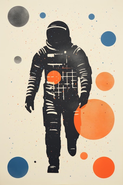 Illustrazione in stile vintage di un astronauta spaziale poster o striscione astratto di fantascienza