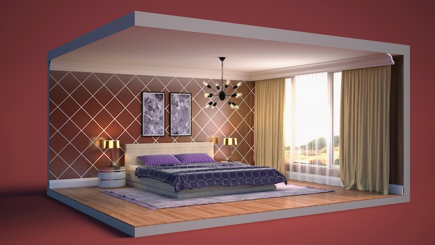 Illustrazione Interno della camera da letto in una scatola