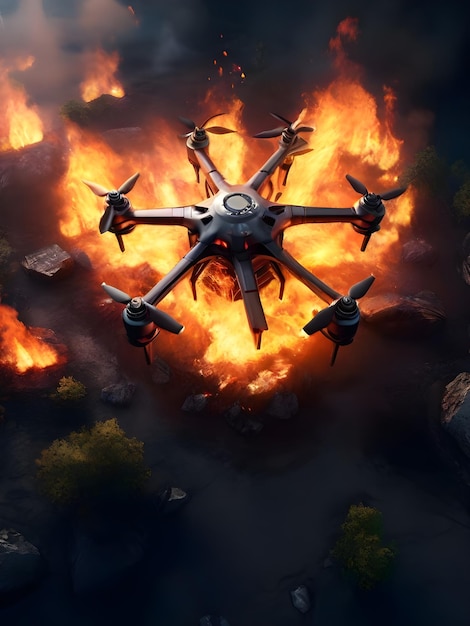 Illustrazione iper-realistica degli effetti dell'incendio vista superiore del drone 8k dettagliata