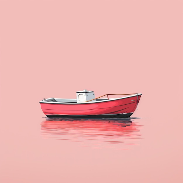 Illustrazione iperrealistica di una piccola barca rosa in acqua