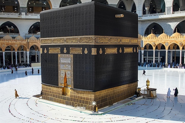 Illustrazione islamica della Kaba circondata da musulmani creata con IA generativa