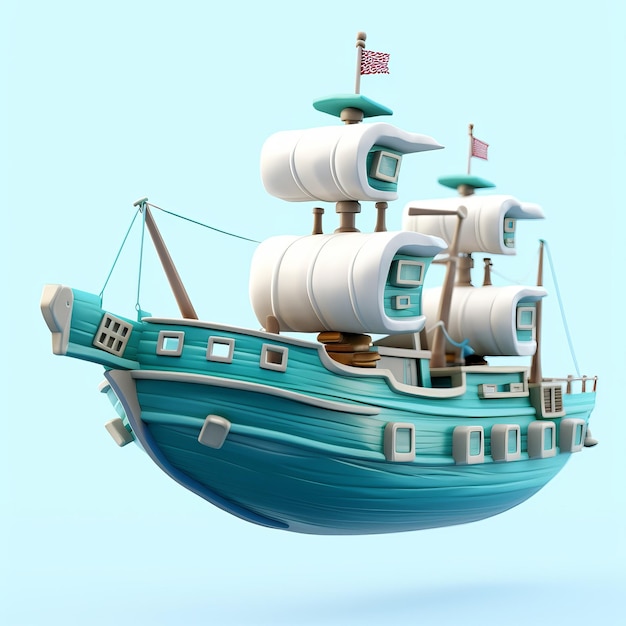 Illustrazione isolata 3D di una nave pirata