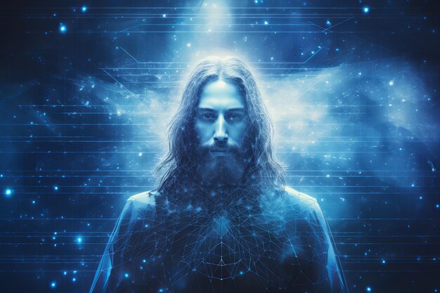 illustrazione isolata di Gesù Cristo illustrazione con connessione neurale blu