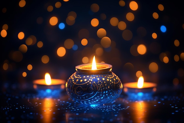 illustrazione isolata di lampade ad olio 3D illuminate Diya per la celebrazione di Diwali