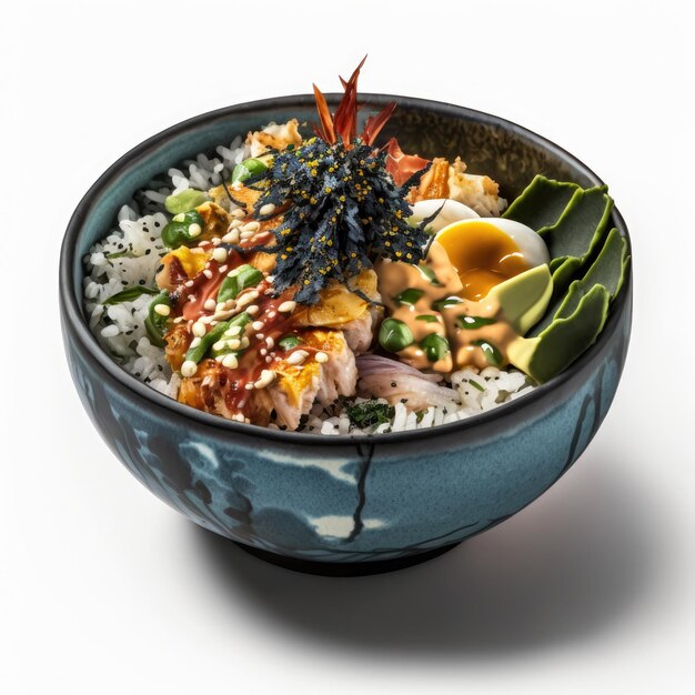 Illustrazione isolata di Poke Bowl AI generativa