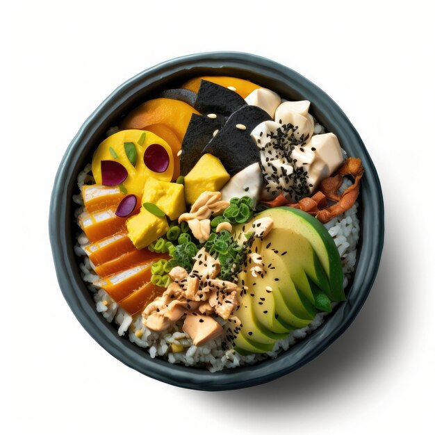 Illustrazione isolata di Poke Bowl AI generativa