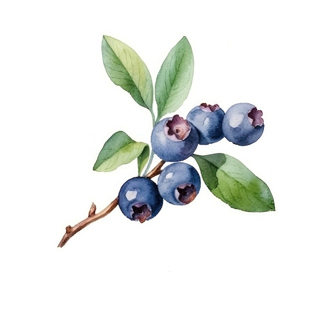 Illustrazione isolata WatercolorBlueberry AI generativa