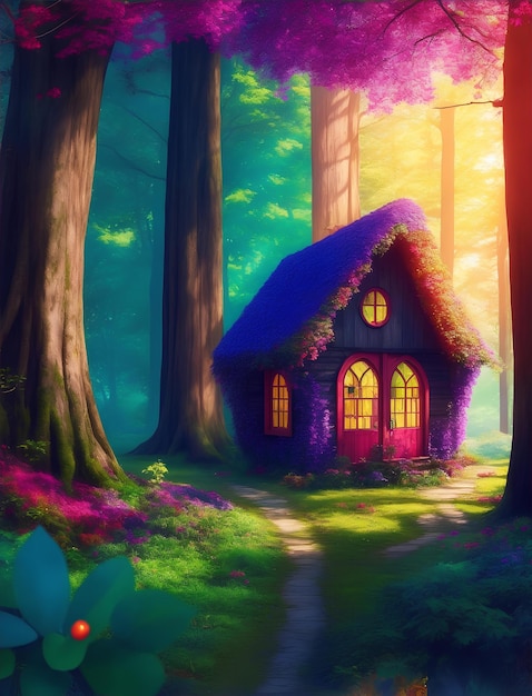 Illustrazione isometrica 3D casa degli gnomi in una foresta magica fiaba regni colorati per fumetti