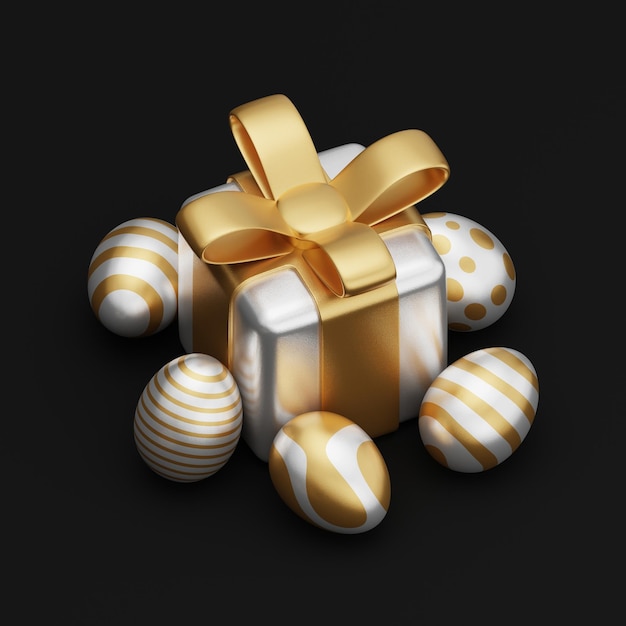 Illustrazione isometrica 3d del contenitore di regalo dell'uovo dell'oro di Pasqua