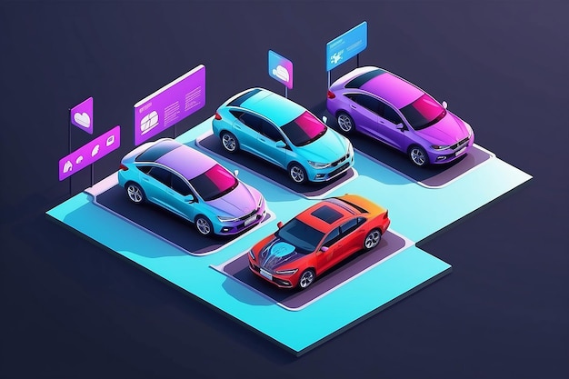 Illustrazione isometrica del leasing di automobili noleggio e acquisto di veicoli infografica del lease di automobili