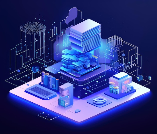 illustrazione isometrica della tecnologia e dei componenti del monitor