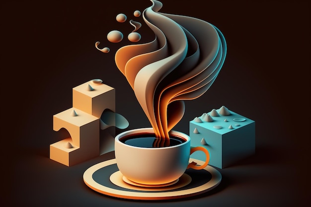 Illustrazione isometrica di una tazza fumante di caffè e cioccolata calda isolata design moderno Ai generato