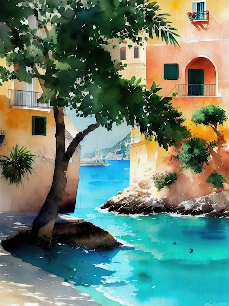 Illustrazione italiana di paesaggio dell'acquerello