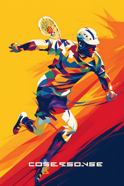Illustrazione Lacrosse Velocità e agilità Schema di colori vibrante ed energico Poster artistico sportivo 2D piatto