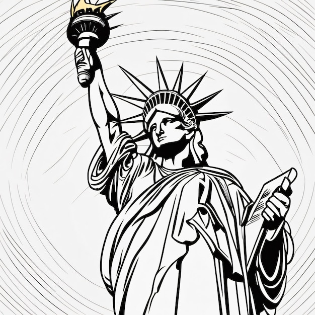 Illustrazione lineare decorativa nera della Statua della Libertà