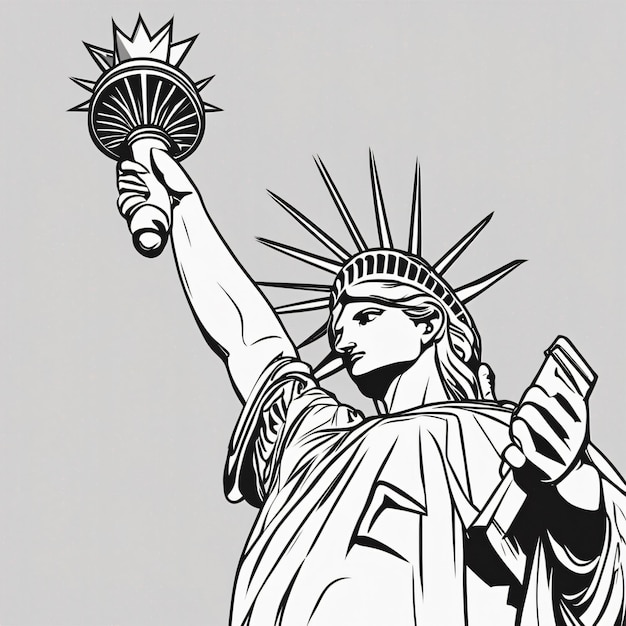 Illustrazione lineare decorativa nera della Statua della Libertà