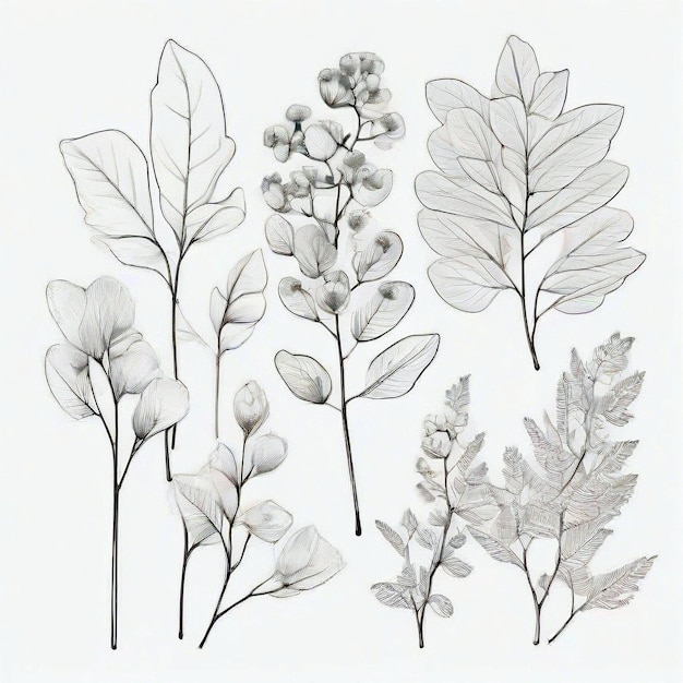Illustrazione lineare disegnata a mano di eucalipto