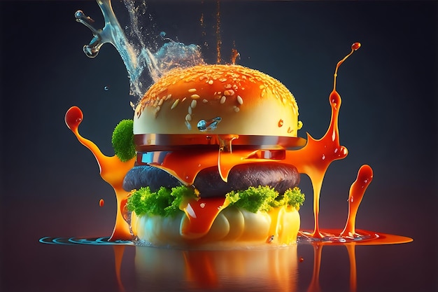 Illustrazione lubrificante dell'alimento dell'hamburger generata da ai