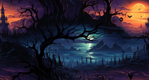 illustrazione magica spettrale del fondo di Halloween della foresta