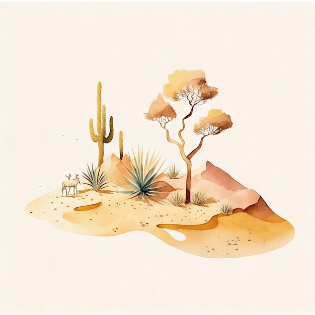 Illustrazione minima dell'acquerello dell'IA generativa del deserto