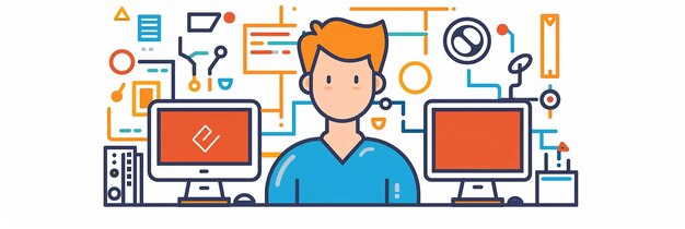 Illustrazione minimale di un tecnico informatico