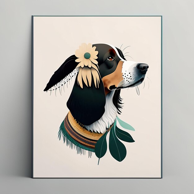 Illustrazione minimalista del cane con elementi di colore morbido IA generativa