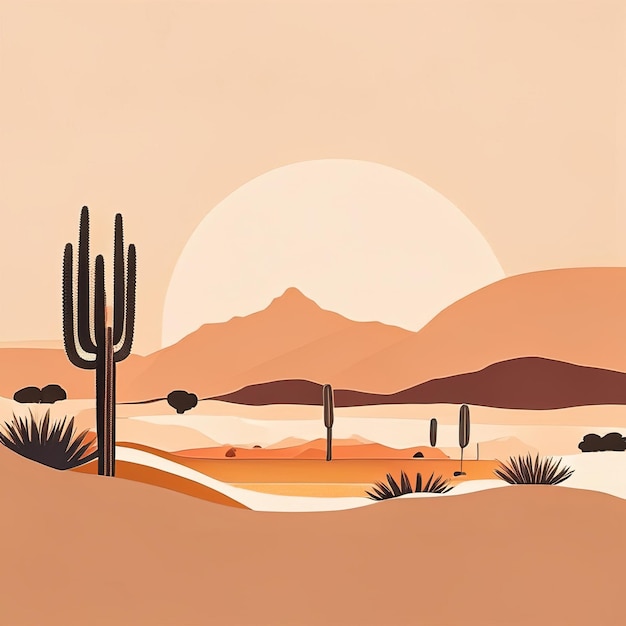 Illustrazione minimalista del deserto con colori morbidi IA generativa