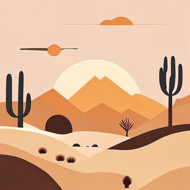 Illustrazione minimalista del deserto con colori morbidi IA generativa