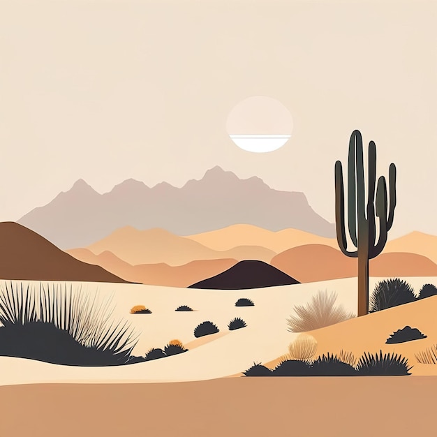 Illustrazione minimalista del deserto con colori morbidi IA generativa