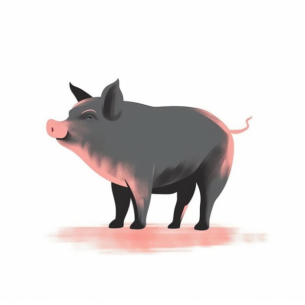 Illustrazione minimalista del maiale grigio un capolavoro nello stile di Edward Gorey e Oliver Jeffers