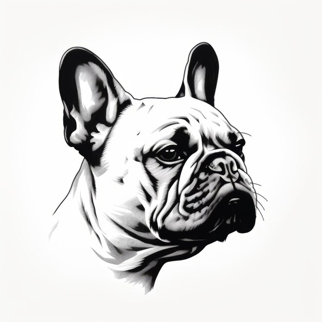 Illustrazione minimalista della testa del bulldog francese con linee nere pulite