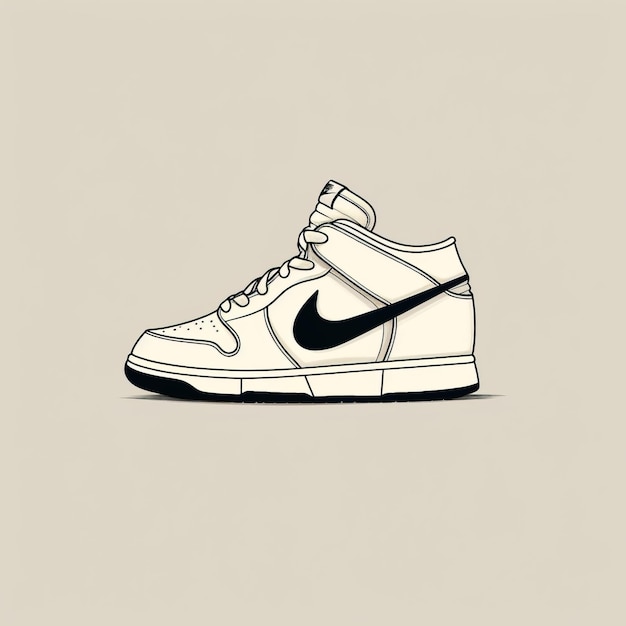 Illustrazione minimalista di scarpe Nike Dunk in bianco e nero