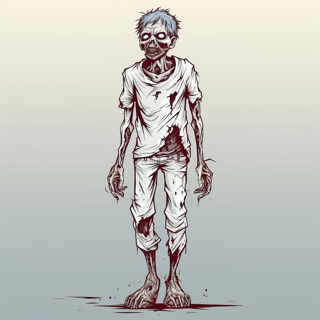 Illustrazione minimalista di Zombie Full Body Vector Art con capelli corti