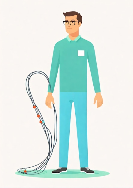 Illustrazione minimalista un uomo con un cordone collegato alla testa